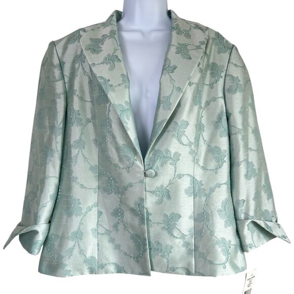 Vintage Jessica Howard Beaded Floral Print Suit Jacket Mint Green Size 14 Event - Picture 1 of 9